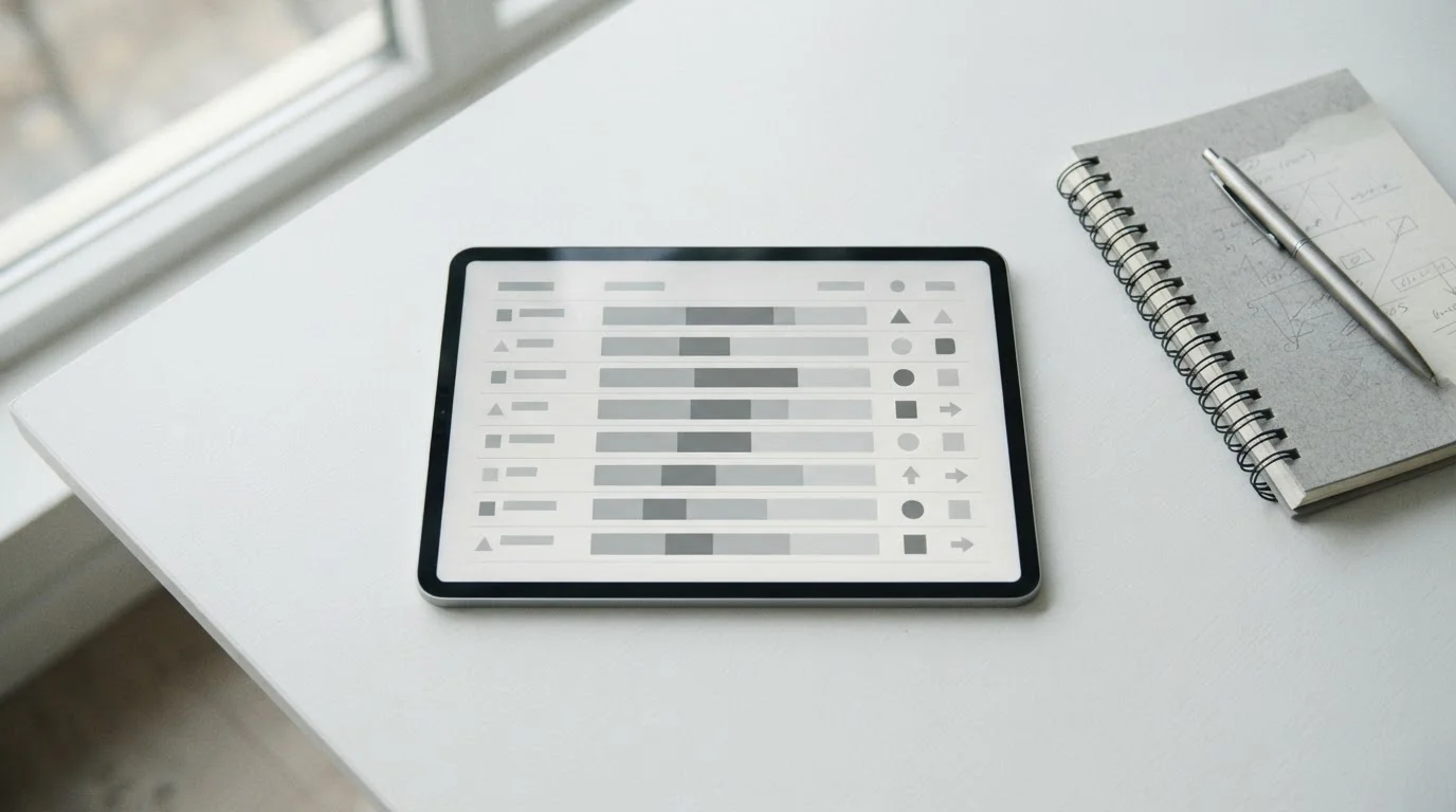 Vergleichstabelle mit acht anonymen Anbieter-Profilen auf Tablet-Bildschirm