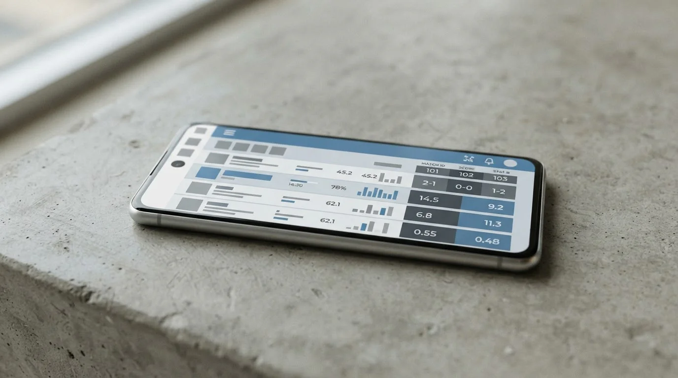 Android-Smartphone zeigt neutrale Sportwetten-App-Oberfläche vor neutralem Hintergrund