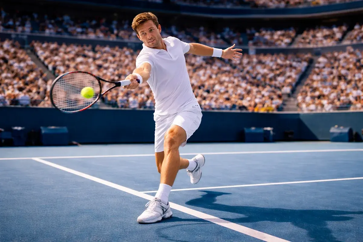 Professioneller Tennisspieler auf einem Hartplatz bei einem ATP Masters Turnier