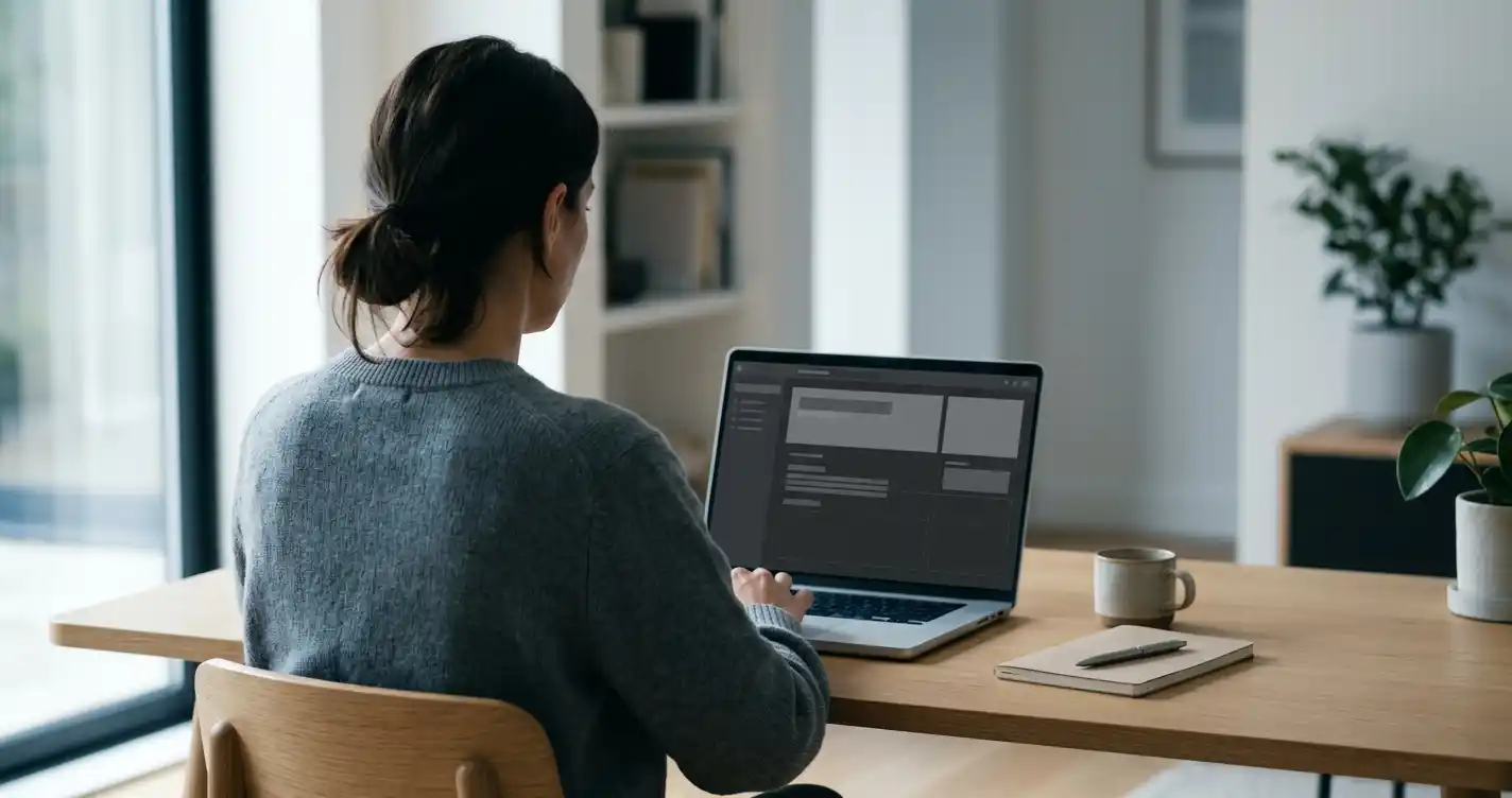 Person am Laptop recherchiert Wettanbieter ohne Verifizierung