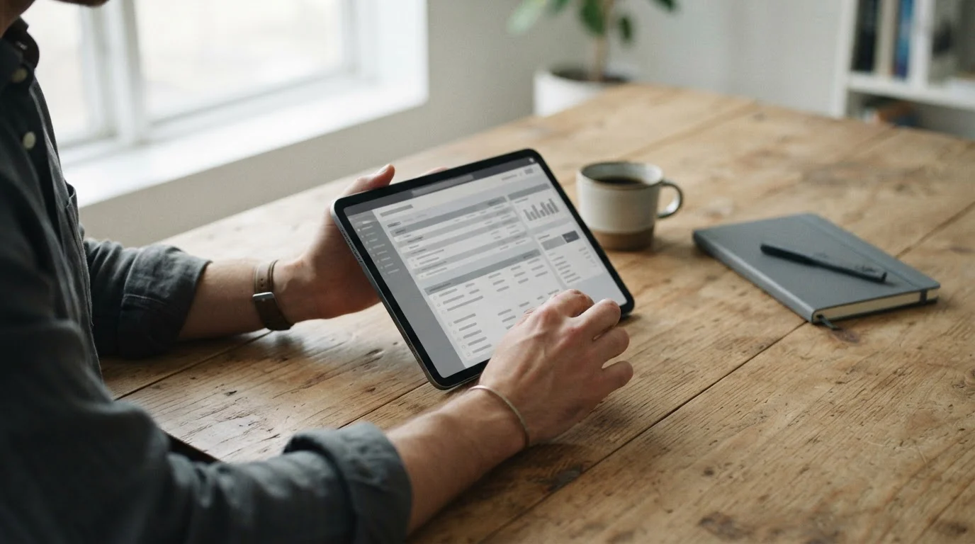 Person prüft GGL-Lizenzinformationen auf einem Tablet