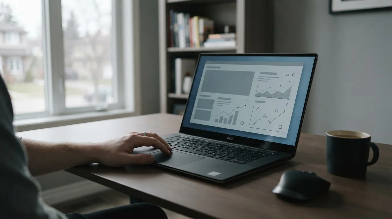 Laptop mit abstrakten Krypto-Symbolen und neutraler Benutzeroberfläche für Sportwetten