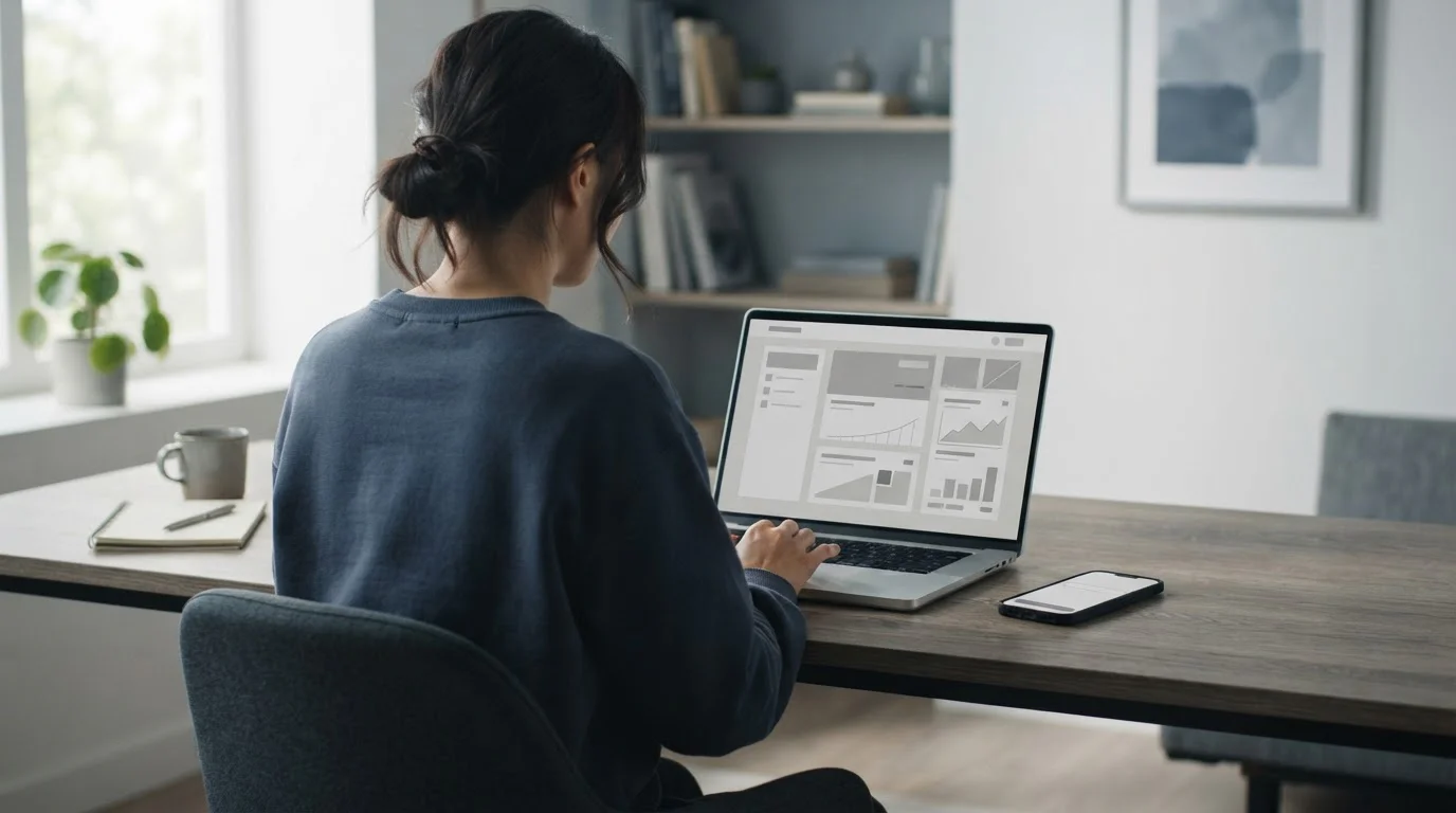 Person nutzt Banking-App am Laptop für Online-Sportwetten-Einzahlung