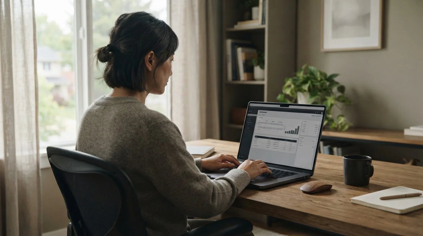 Person arbeitet am Laptop und informiert sich über Wettanbieter mit Mastercard-Zahlungsoption
