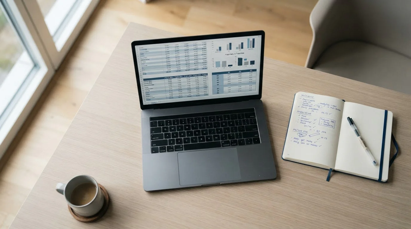 Analytischer Arbeitsplatz mit Laptop zur Recherche internationaler Wettanbieter