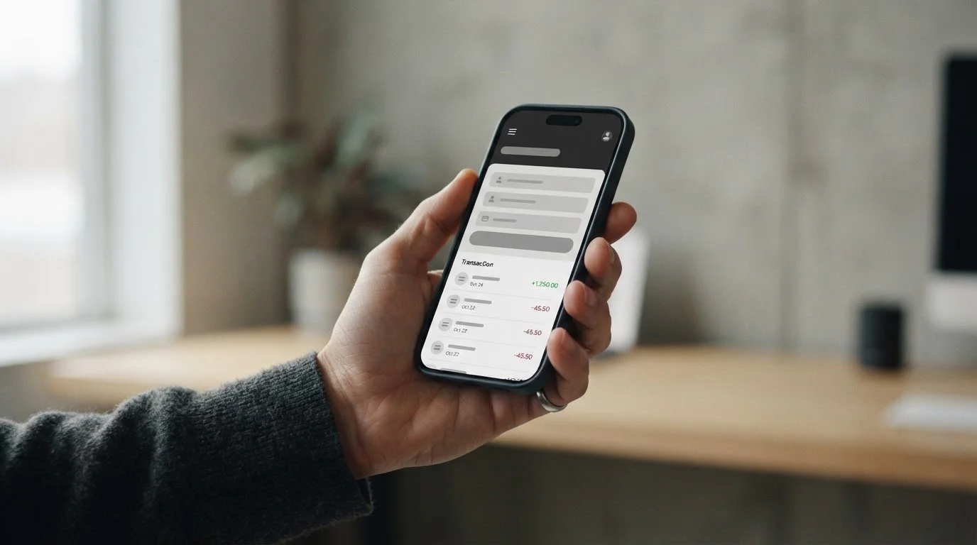 Smartphone mit Banking-App und neutraler Überweisungsmaske