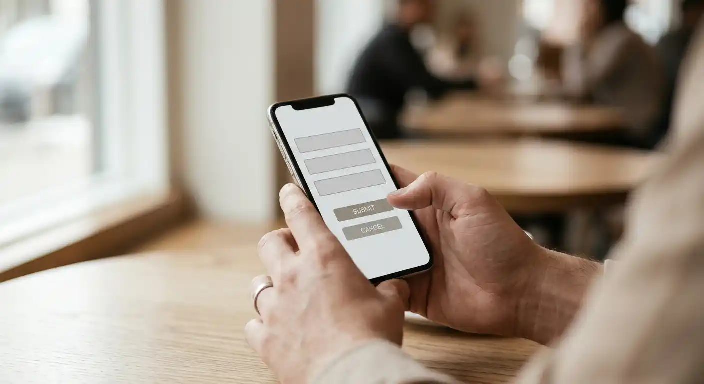 Person gibt Zahlungsdaten auf Smartphone ein für Online-Einzahlung