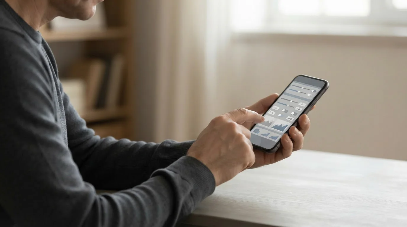 Hand tippt auf Smartphone-Display beim Einrichten von Einzahlungs- und Verlustlimits