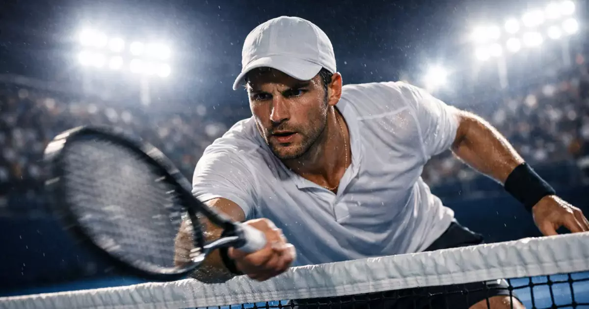 Tennismatch in Aktion mit Spieler am Netz