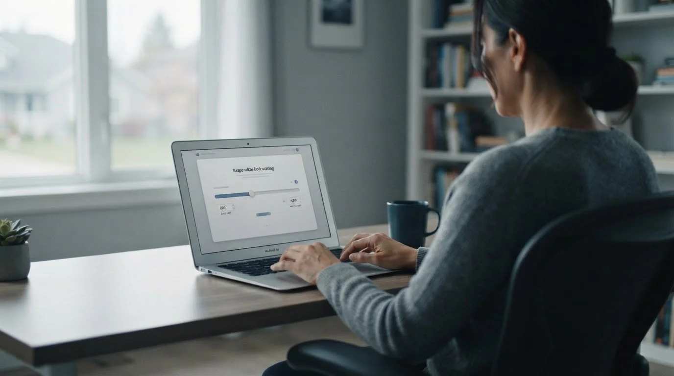 Person setzt Einzahlungslimits in Banking-App auf Laptop-Bildschirm