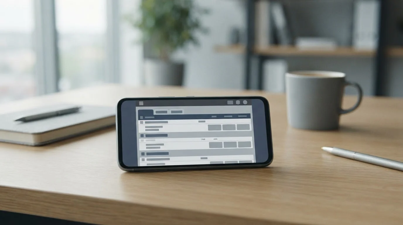 Android-Smartphone mit neutraler Sportwetten-App-Oberfläche auf minimalistischem Schreibtisch
