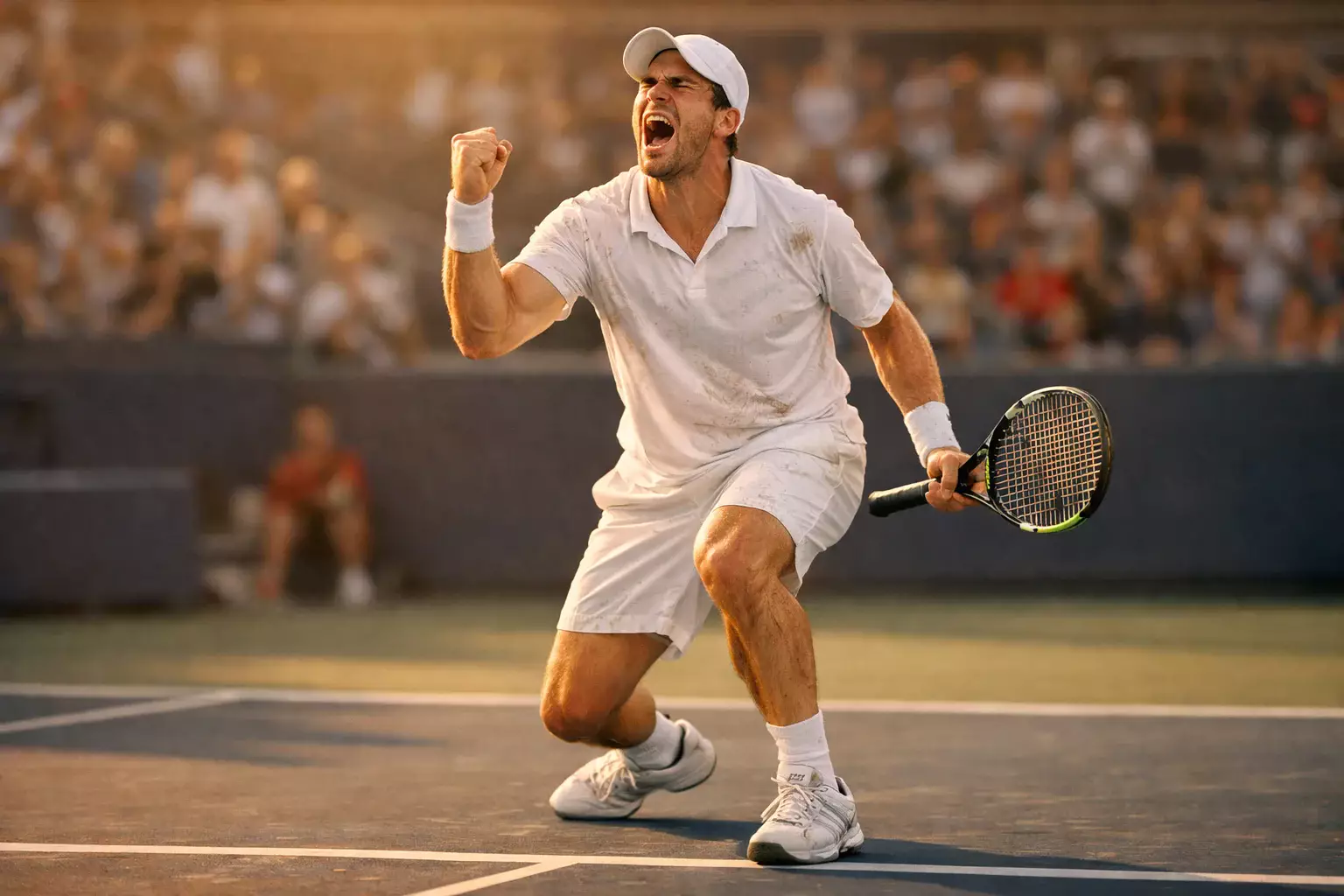 Tennisspieler ballt die Faust nach gewonnenem Punkt
