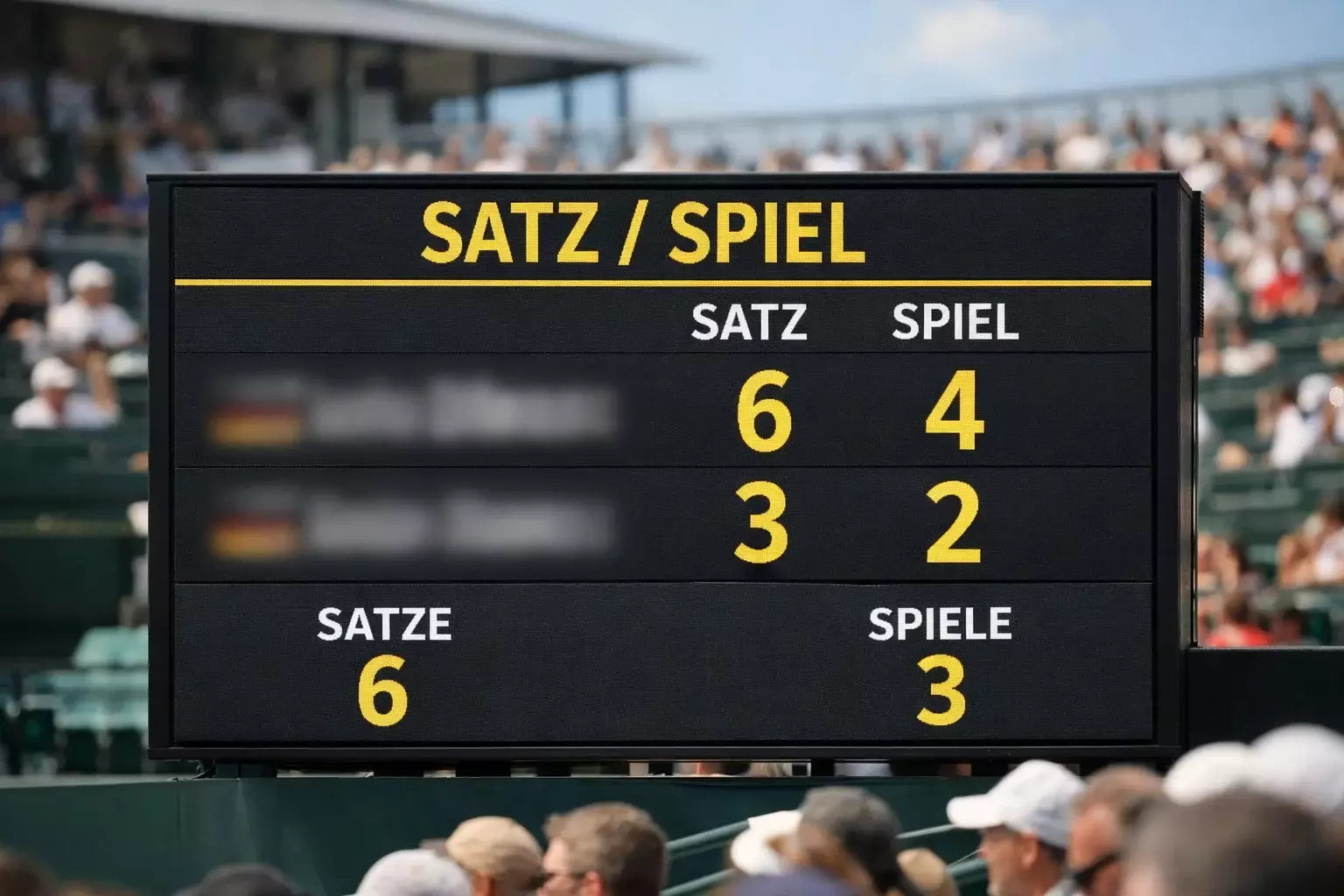 Anzeigetafel mit Tennisstand bei einem Match