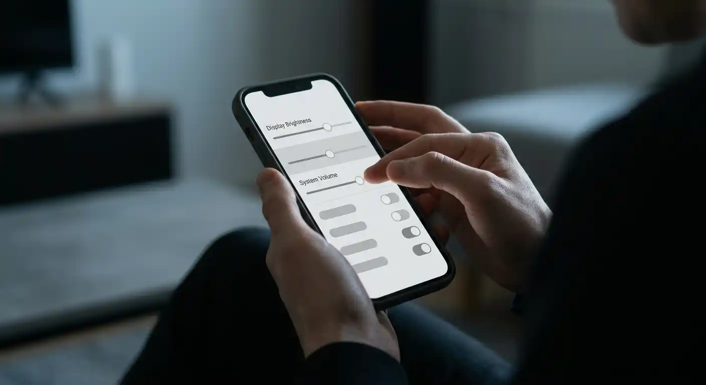 Person setzt Limits in mobiler App-Oberfläche mit ruhiger und besonnener Atmosphäre