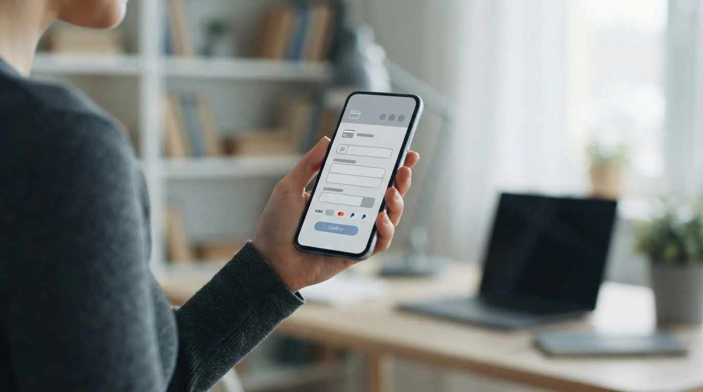 Smartphone mit digitalen Zahlungsoptionen und neutraler Benutzeroberfläche