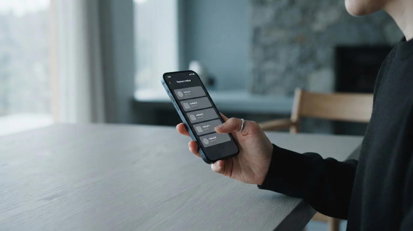 Smartphone zeigt verschiedene digitale Zahlungsoptionen für kleine Beträge