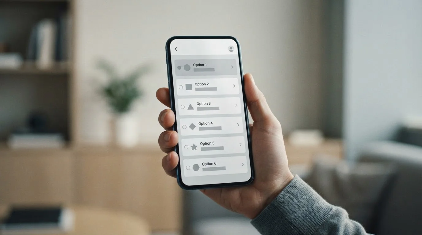 Smartphone zeigt abstrakte Zahlungsmethoden-Auswahl auf einer Wettplattform